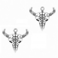 Metal charm Buffalo head 28x26mm Antique silver